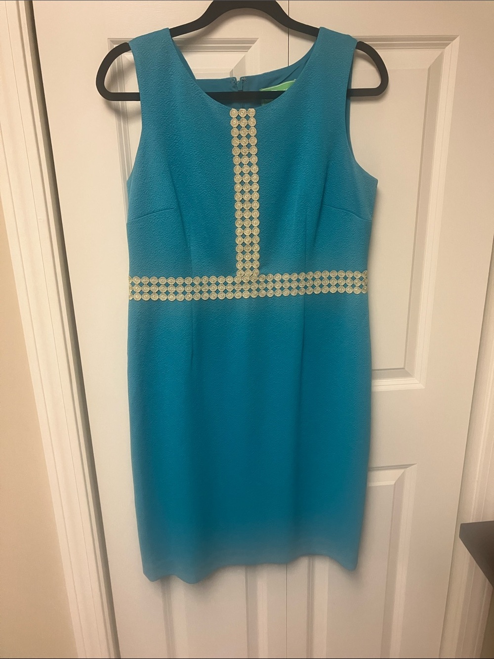 Pappagallo Turquoise Sheath Dress with Cream Trim